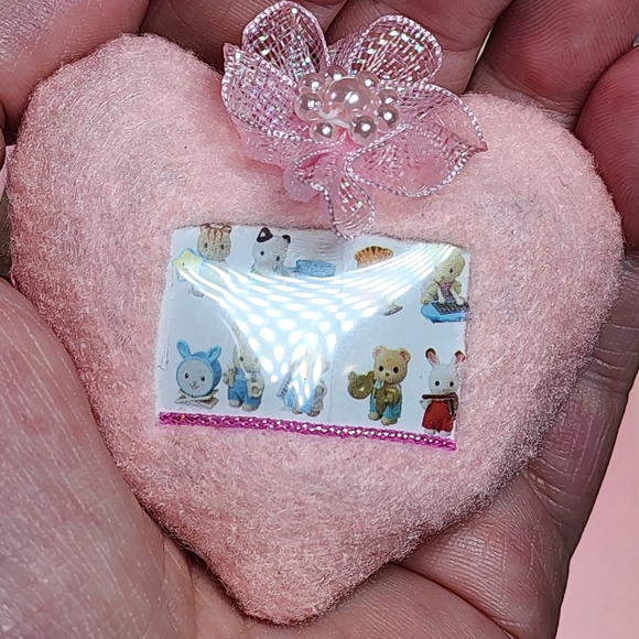 🎨 Flocked Animal Baby Band Pink Heart Plush Keychain - Picture 6 of 6
